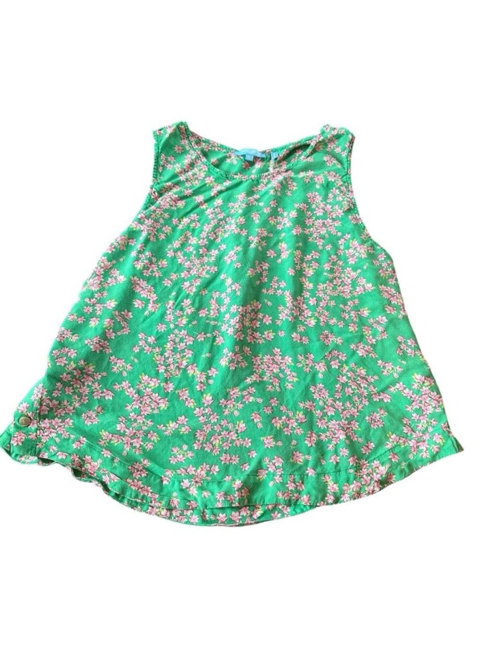 Draper James RSVP Sleeveless Blouse L Green Pink Buttons Coquette Shirt Preppy